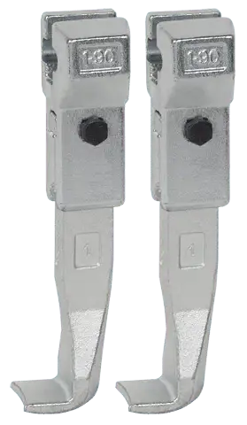 Pair of metal industrial clamp brackets with hex screws for shop tools