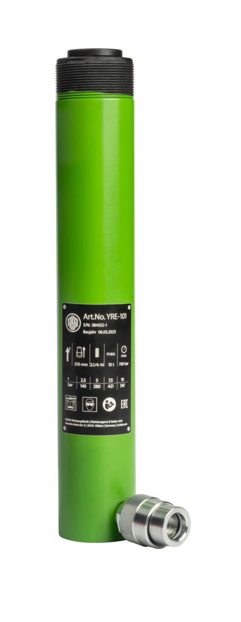 kukko yre-701 hydraulic pressure cylinder with collar thread, max. {8600} t tension force for applications in all positions in crafts, industry, and workshops