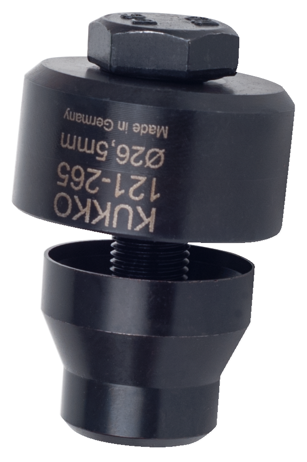 kukko 121-265 screw punch ø 26.5 mm for uniformly punching plastic support rods for distance sensors as well as for stamping holes in thin-w