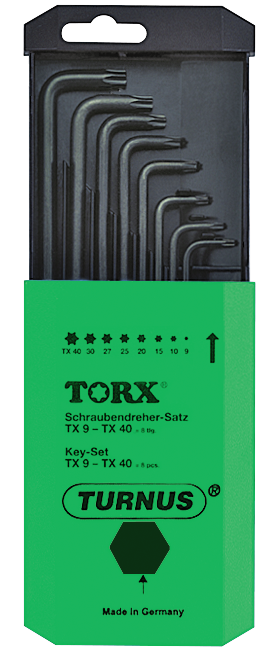 kukko 211t505 tamper-tx-allen key set, key size 9, 10, 15, 20, 25, 27, 30, 40 for operating hard-to-reach screw heads in workshop, industry, and trades