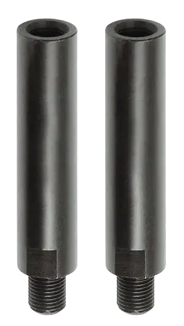 Pair of black steel threaded extension rods for industrial shop tools