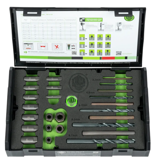 Kukko 49-U-B Screw Extractor Set With Drill Bits, Drill Socket, For ...