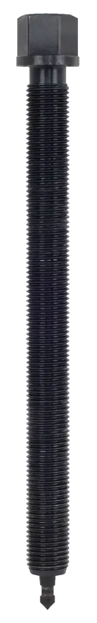 Black industrial hex bolt with full thread, isolated on white background