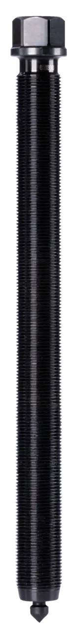 Black threaded industrial bolt with hex nut, isolated on white background