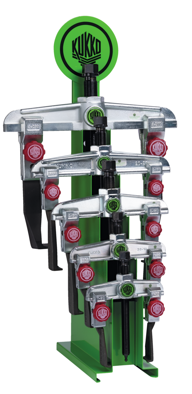 kukko 20-st+s sales display for 2-jaw universal pullers with narrow, quickly adjustable jaws for 2-jaw universal pullers is the ideal solution for the presentation and storage of various sizes of 2