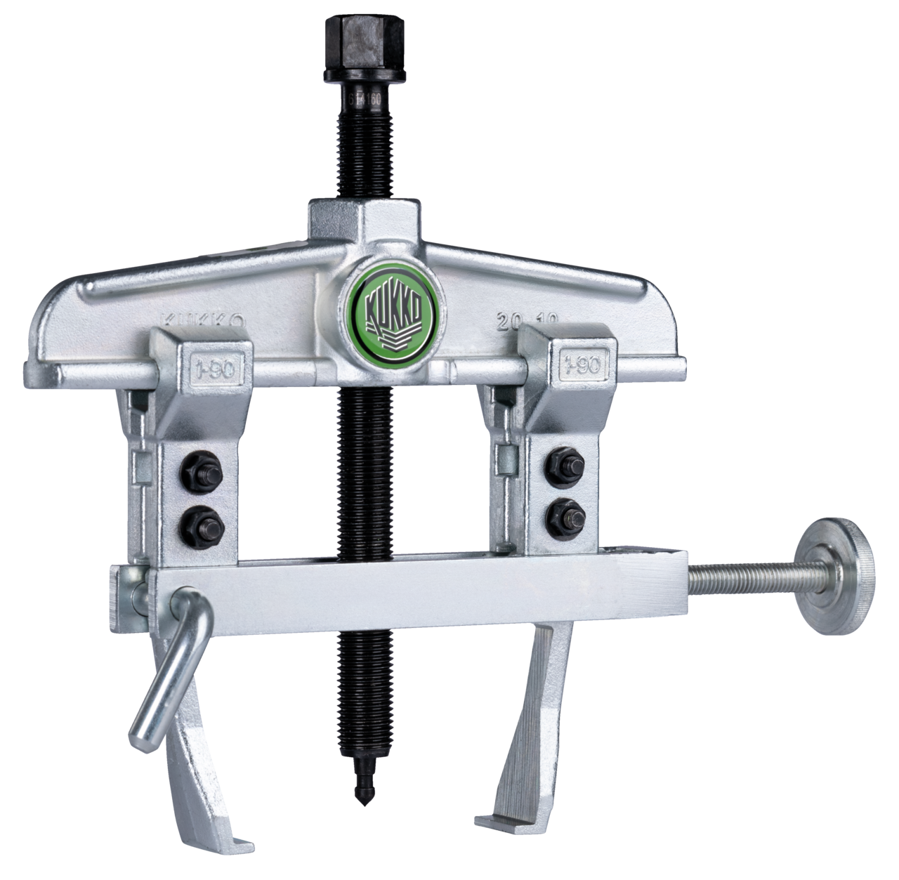 kukko 20-10-v 2-jaw puller for gearbox gears for vw/audi clutch-transmission combination, up to 120 mm spread, 100 mm reach for gear wheels is used for removing gear wheels for the vw/audi clutch-transmission combination from th