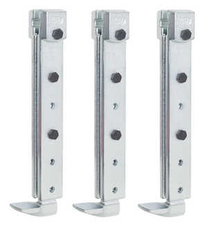 Heavy-duty galvanized steel adjustable support brackets with bolts, set of three, industrial hardware.