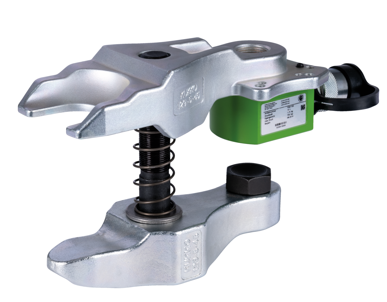 kukko 129-5-45-h10 track and push rod joint puller with hydraulic lift cylinder for hydraulic extraction of ball pins when removing ball joints on steering and tie rods specifically fo