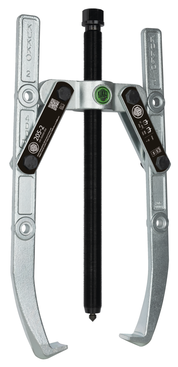 kukko 205-2 heavy-duty, 2-armed lug puller 400 x 400 mm with oscillating and height-adjustable puller legs for central extraction of large bearings, gears, and discs in all common sizes for crafts, workshops, an