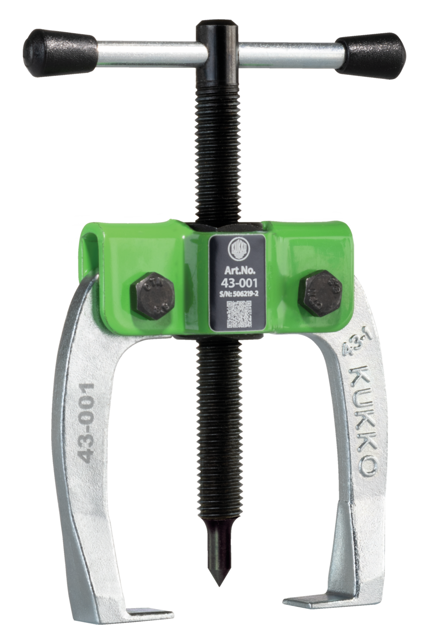 kukko 43-0-1 handy 2-jaw puller with force-amplifying, self-centering, narrow puller jaws, up to 60 mm spread, 50 mm reach for feeler removal of particularly small bearings, gears, and discs in especially tight, hard-to-reach s