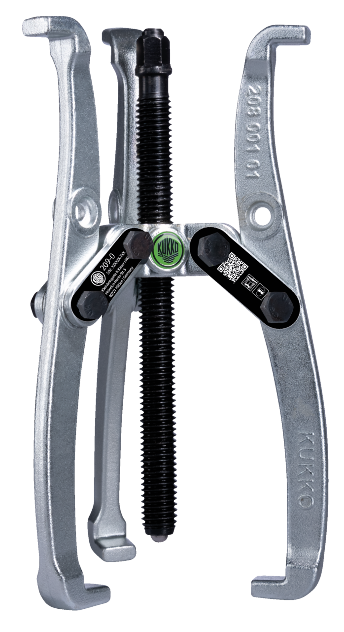 kukko 209-0 3-jaw puller with oscillating, reversible puller jaws, adjustable reach, up to 100 mm spread, 50 mm reach for concentrically pulling bearings, gears, and discs in all common sizes for crafts, workshops, and ind