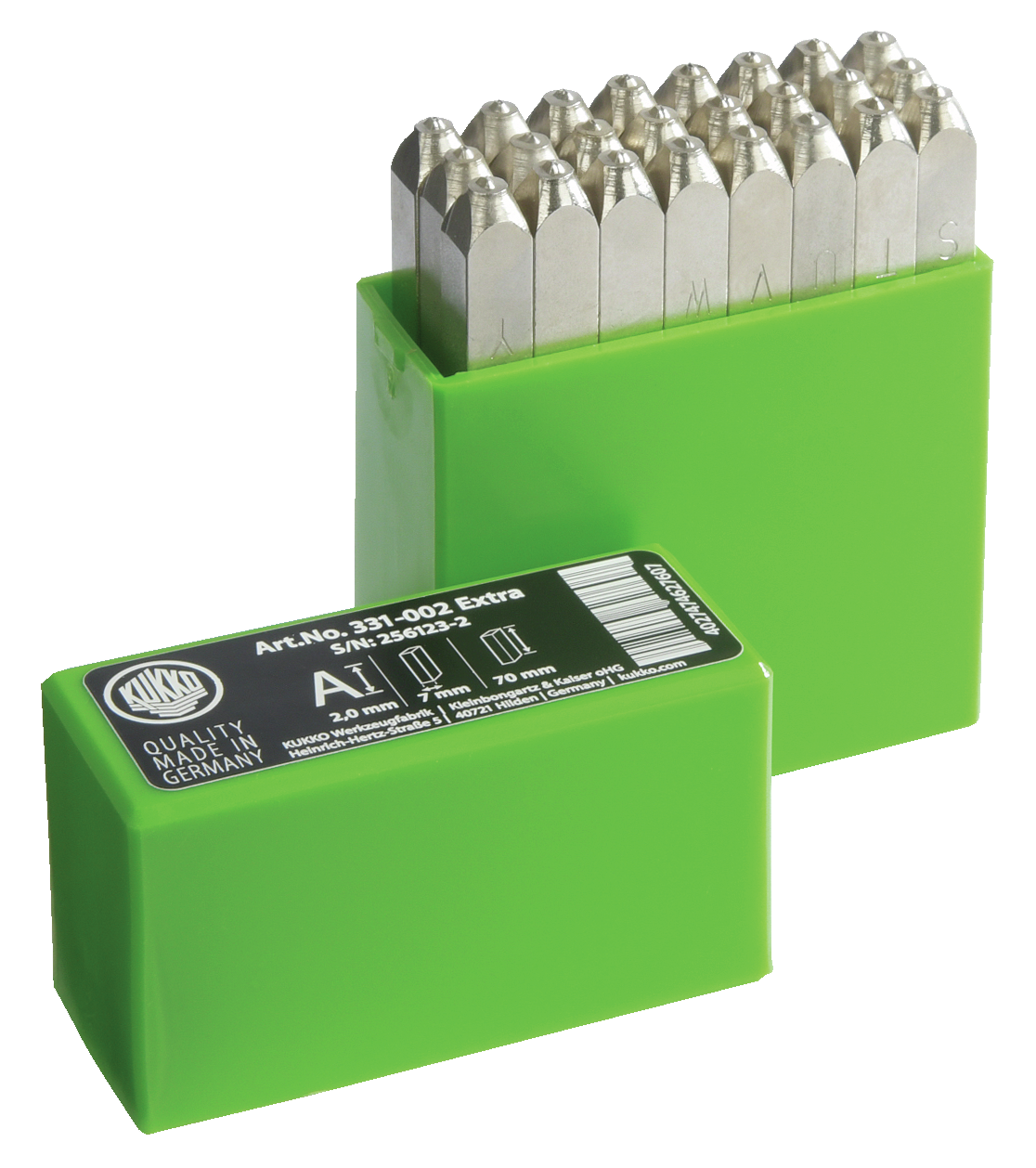 kukko 331-002 striking letter set, extra heavy quality, bright nickel plated, 27 pieces for problem-free marking of workpieces with a strength of up to 1300 n/mm² (42 hrc) in crafts, industry,