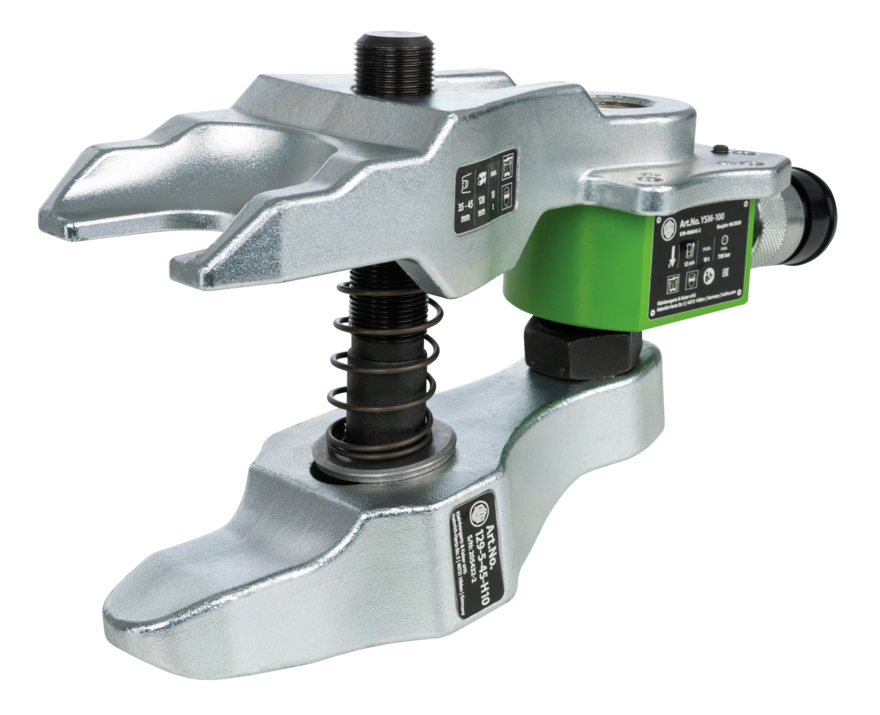 kukko 129-5-50-h20 track and push rod joint puller with hydraulic lift cylinder for hydraulic extraction of ball pins when removing ball joints on steering and tie rods specifically fo