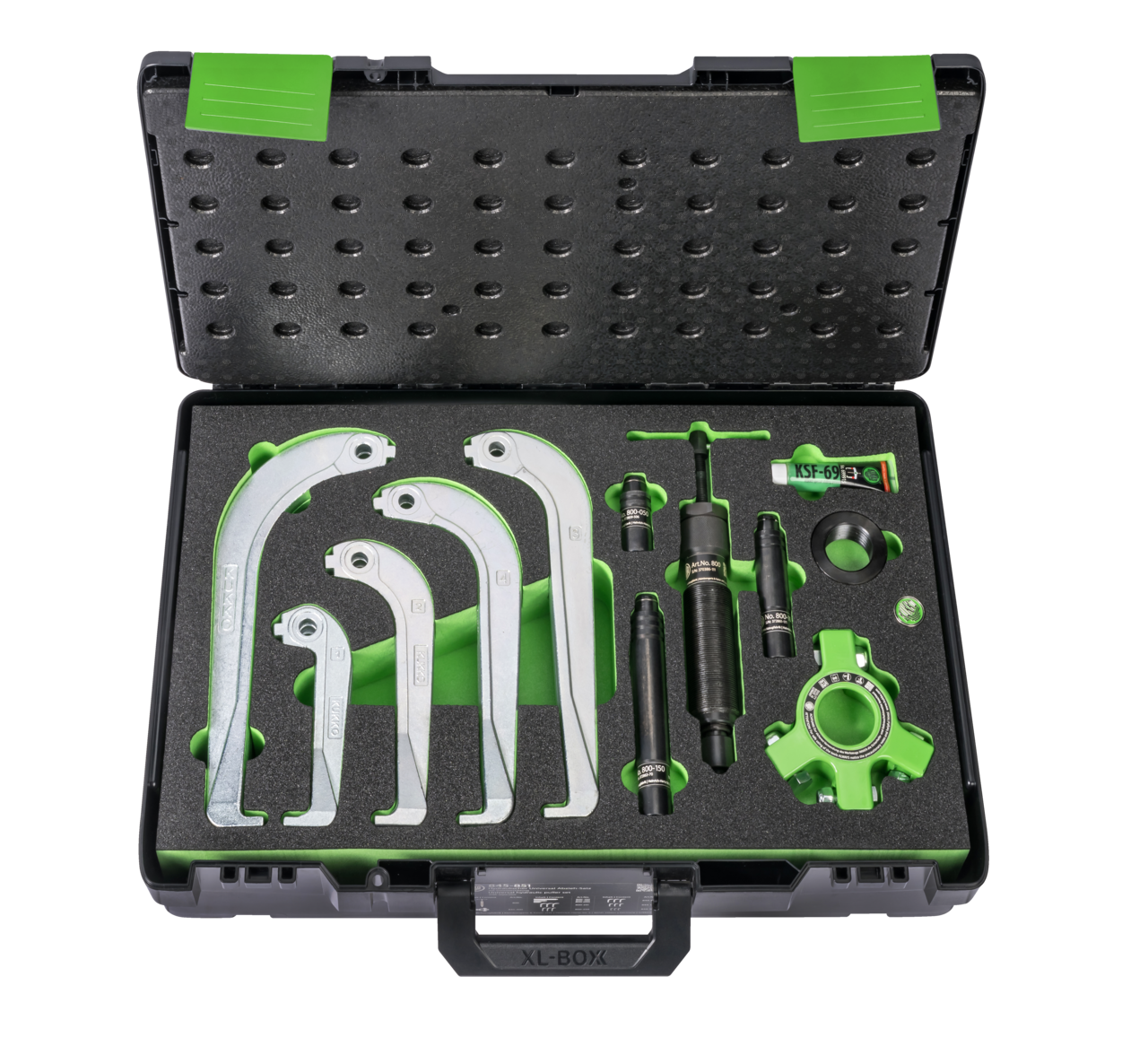 kukko 845-851 hydraulic "10 puller" set 50-250 x 250 mm / 10 ton with self-centering jaws for pulling bearings, gears, discs, etc