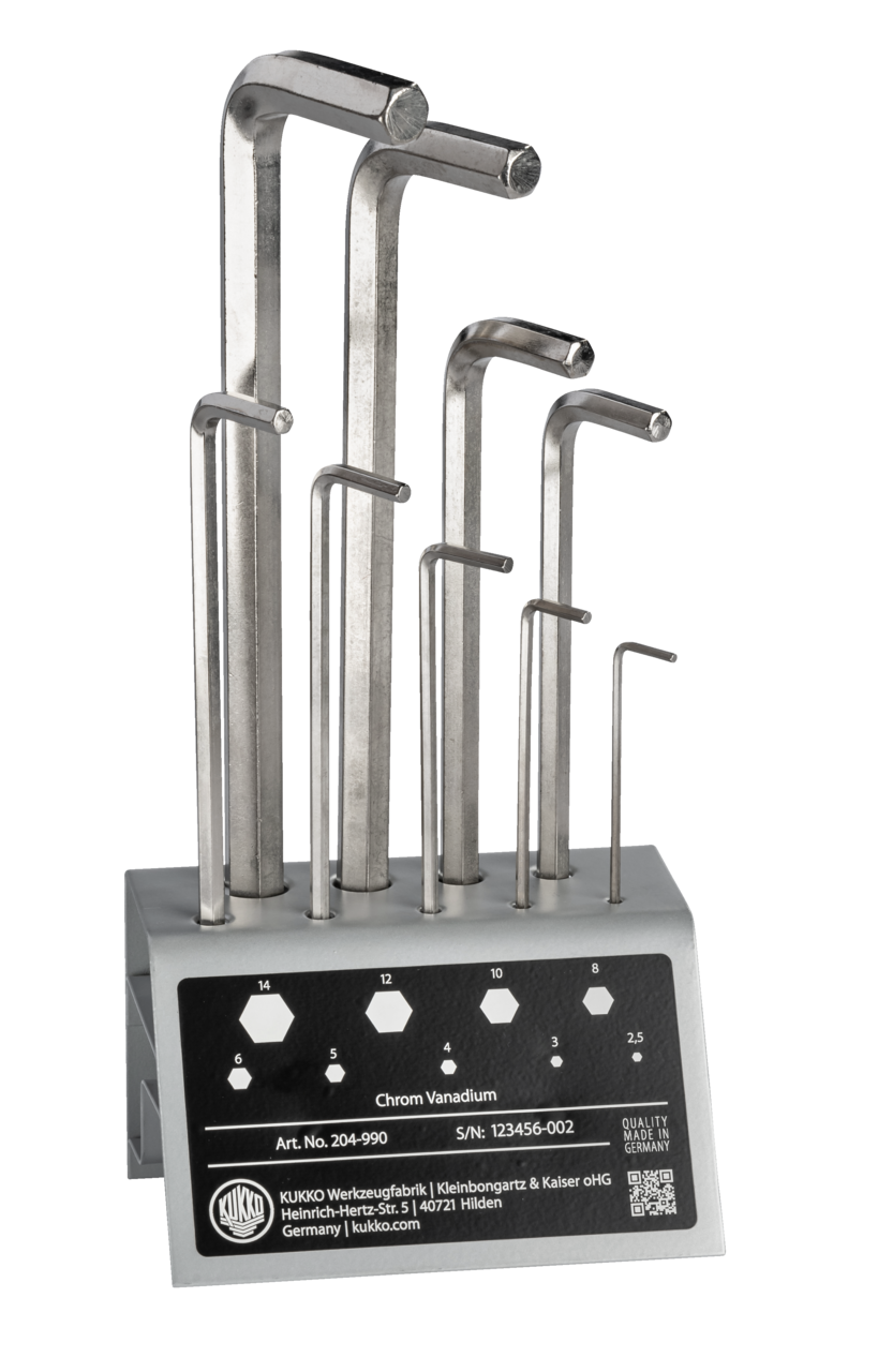 kukko 204-990 sales and workshop stand for long hex keys iso 2936 with key width 3/32; 1/8; 5/32;  3/16; 1/4; 5/16;  3/8; 1/2; 9/16 inch for proper storage of allen keys used in workshops, industry, and crafts