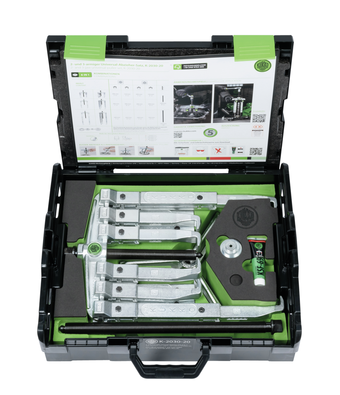 kukko k-2030-20 2- and 3-jaw universal puller set with hook lengths 150/300 mm for 2-jaw and 3-jaw pulling of large bearings, gears, discs, etc