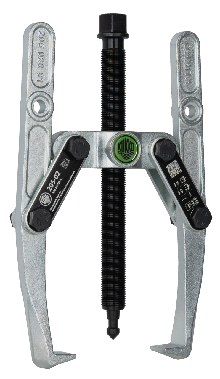 kukko 205-02 heavy-duty, 2-arm flap puller 250 x 220 mm with oscillating and height-adjustable puller legs for central extraction of large bearings, gears, and discs in all common sizes for crafts, workshops, an