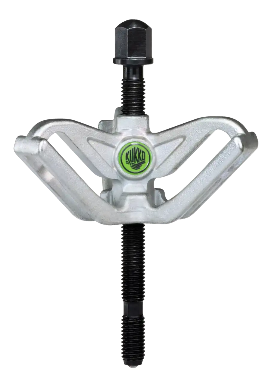 Heavy-duty Kukko bearing puller tool with screw spindle and silver arms for industrial use