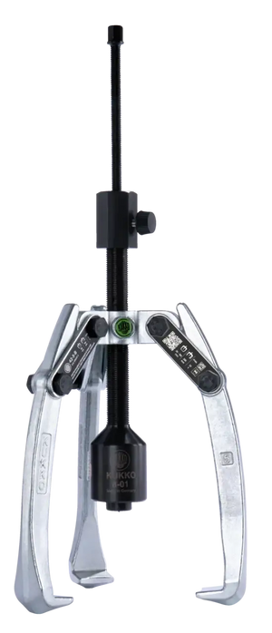 Three-jaw industrial gear puller tool with adjustable arms and central screw for mechanical repairs