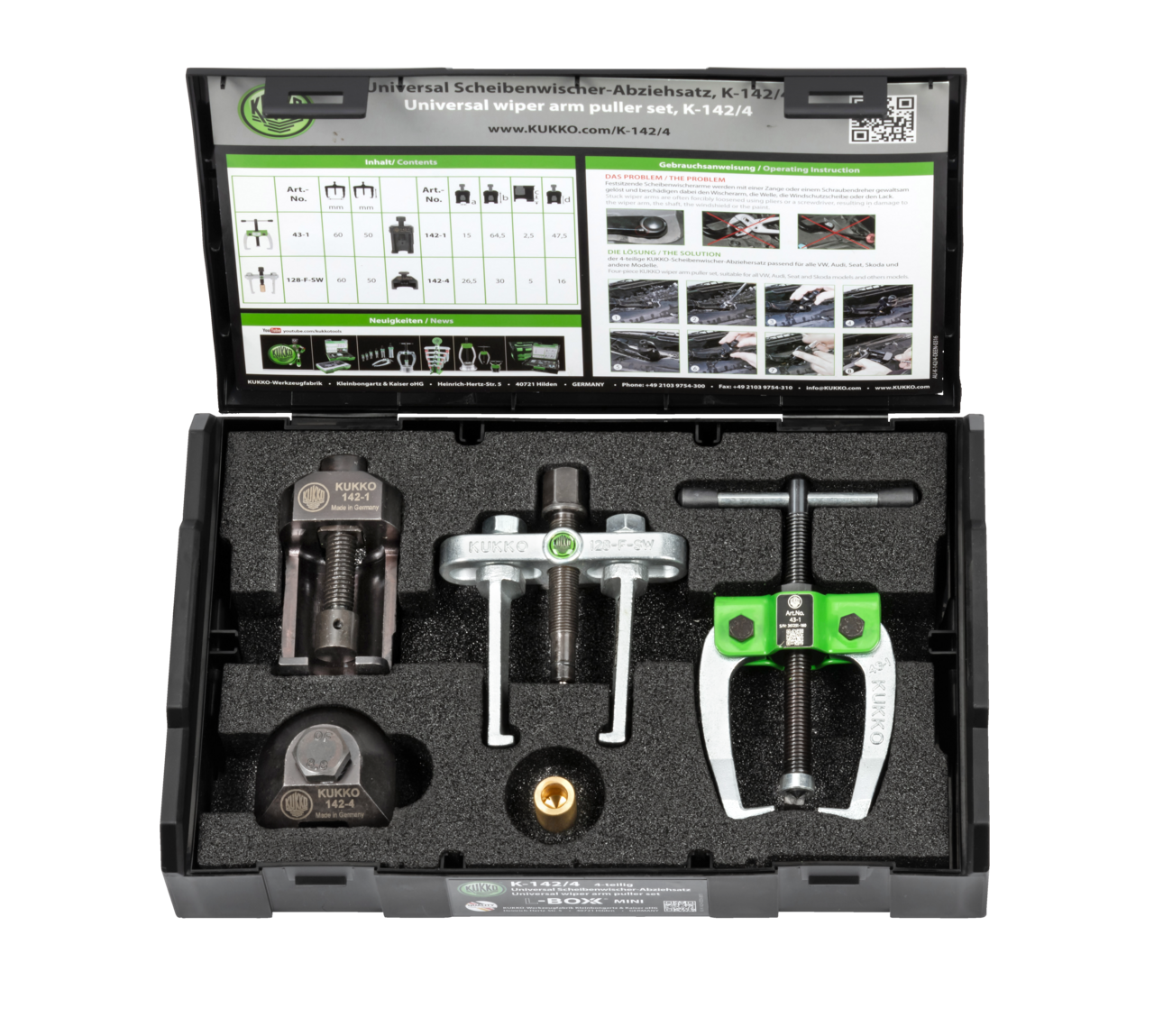 kukko k-142/4 universal puller set 5-piece in l-boxx-mini for all cars, especially all vw, audi, seat, skoda. for universal use