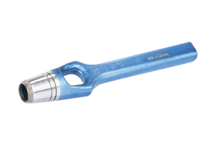 Blue bolt extractor hand tool with metal tip, industrial shop tool on white background