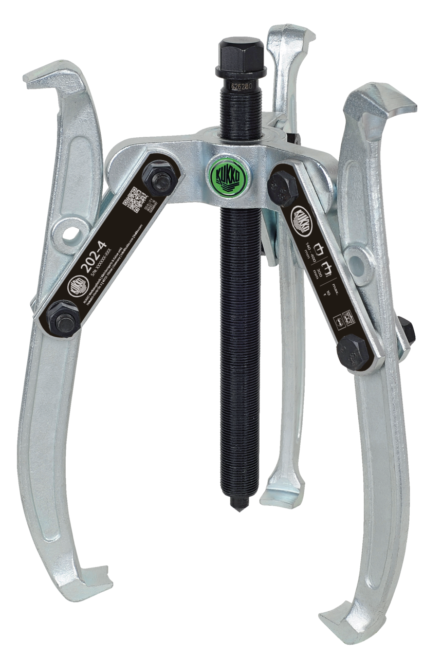 kukko 202-4 3-armed lug puller 380 x 300 mm with oscillating and reversible puller legs for centralized extraction of bearings, gears, and discs in all common sizes for crafts, workshops, and