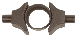 Metal industrial gear component with two extensions, used in power transmission equipment