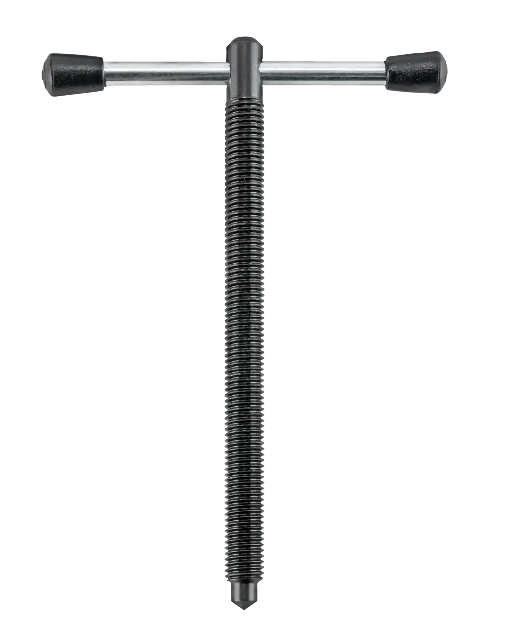 T-handle coil spring compressor tool, metal body with rubber handles, industrial use