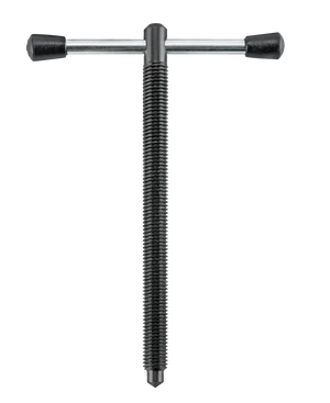 T-handle coil spring compressor tool, metal body with rubber handles, industrial use
