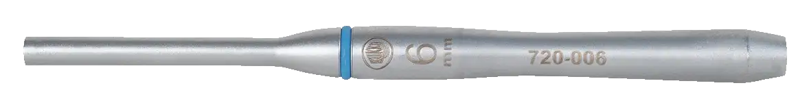 Silver metal pin punch tool with engraved markings for industrial shop use