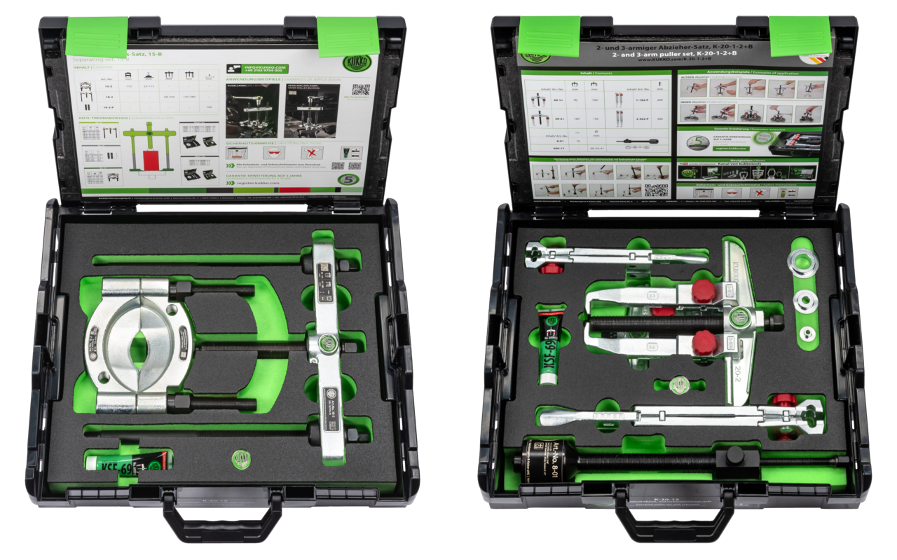 kukko k-20-15 universal puller set for hydraulic pulling and separating of ball bearings, roller bearings, inner rings, and other flush-mou