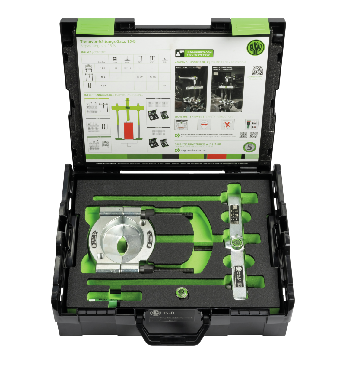 kukko 15-b separator set ø 22-115 mm/350 mm for pulling ball bearings, roller bearings, inner rings, and other flat-lying parts in crafts, industry,