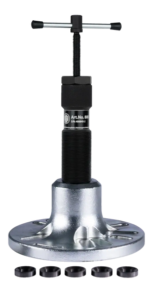 Heavy-duty bearing puller tool with metal base and threaded handle, shop tool accessory