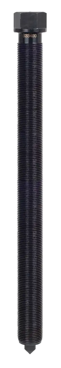 Black threaded industrial bolt with hex head for shop tools and power transmission hardware