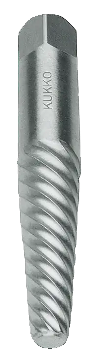 Steel screw extractor with spiral flute design and hex end, industrial hand tool