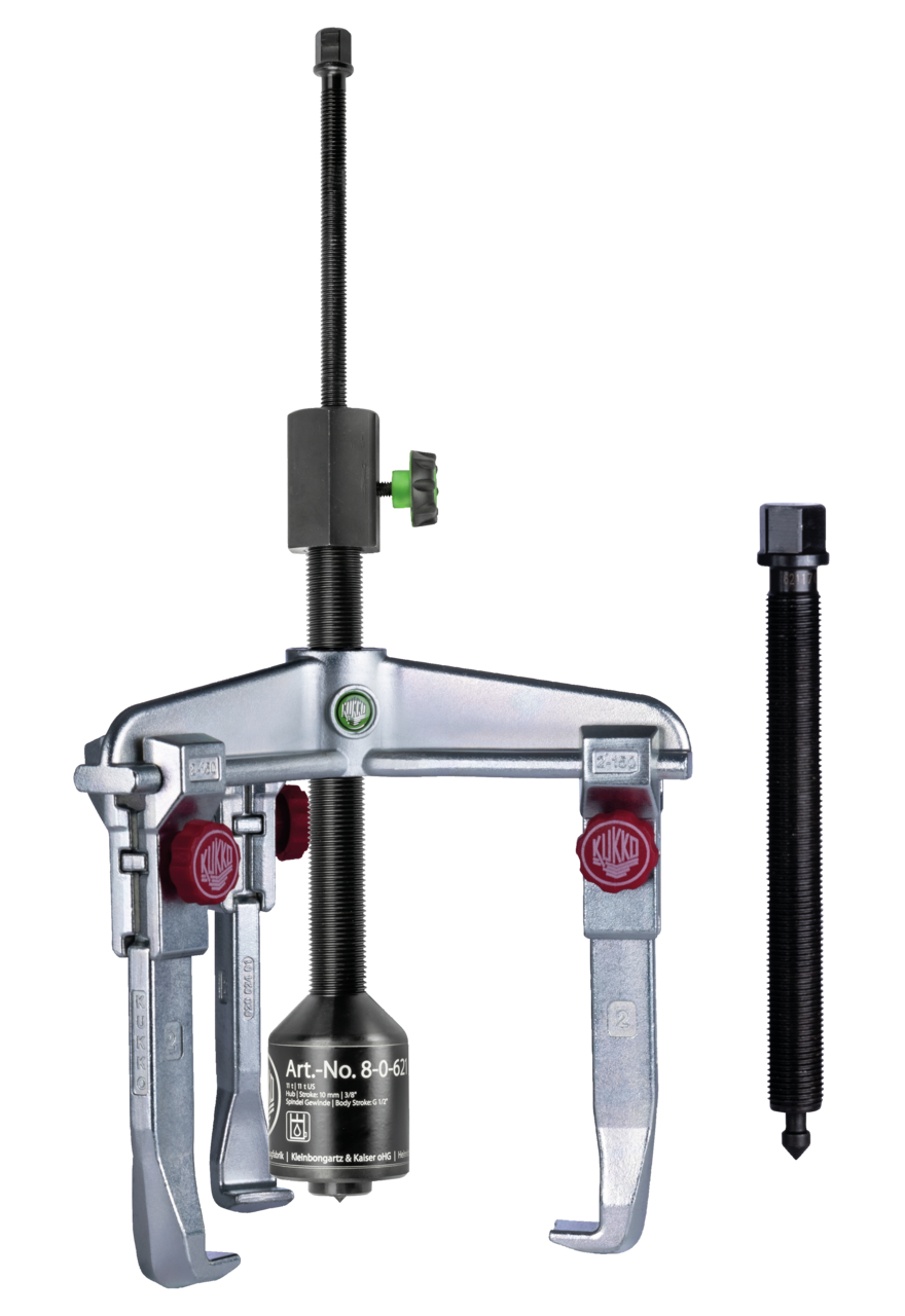kukko 30-30+b 3-arm universal puller 375 x 200 mm with quick-adjustable puller hook and grease-hydraulic spindle for particularly safe and user-friendly extraction of extremely stuck bearings, gears, and disks in all