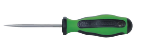 Green and black flathead screwdriver with 'Made in Germany' handle, industrial tool