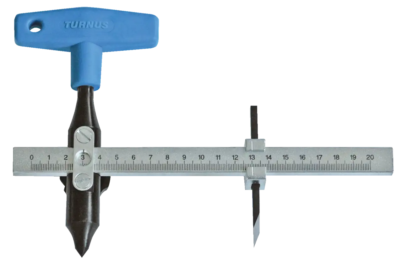 Turnus adjustable circle cutter tool with blue handle and metric ruler for precise cutting