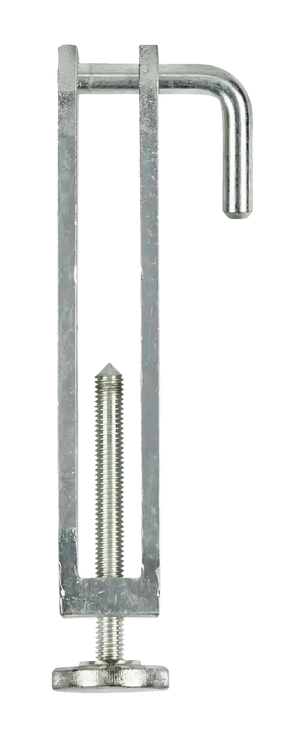 Galvanized metal beam clamp with threaded screw for secure industrial support and mounting
