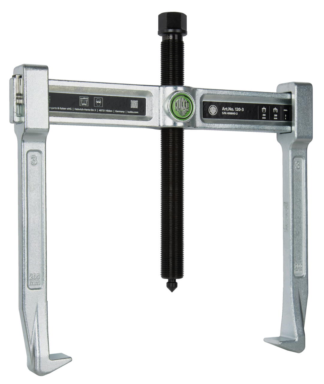kukko 120-3 2-arm universal puller "vario" 250 x 200 mm with spring-loaded end safety device for crafts, workshops, and industry