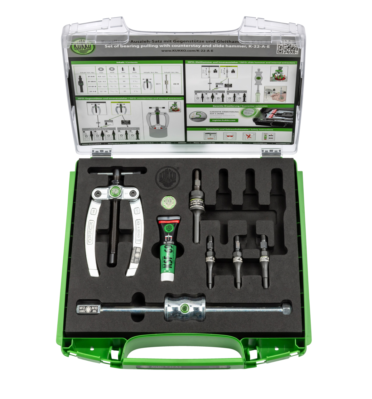 kukko k-22-a-e ball bearing puller set ø 4.8-16 mm for extracting flat-mounted bearings, bearing outer rings, and bushings in craftsmanship, workshops, and