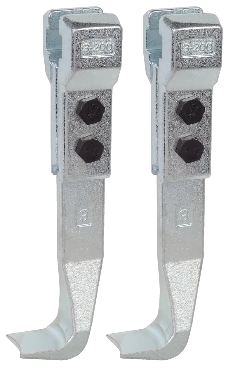 Pair of heavy-duty metal beam clamps with bolts, industrial hardware fasteners