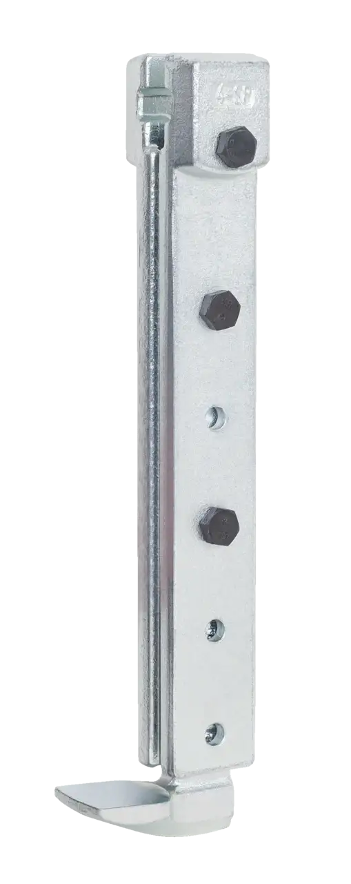 Heavy-duty adjustable metal clamp with bolts, industrial hardware tool on white background