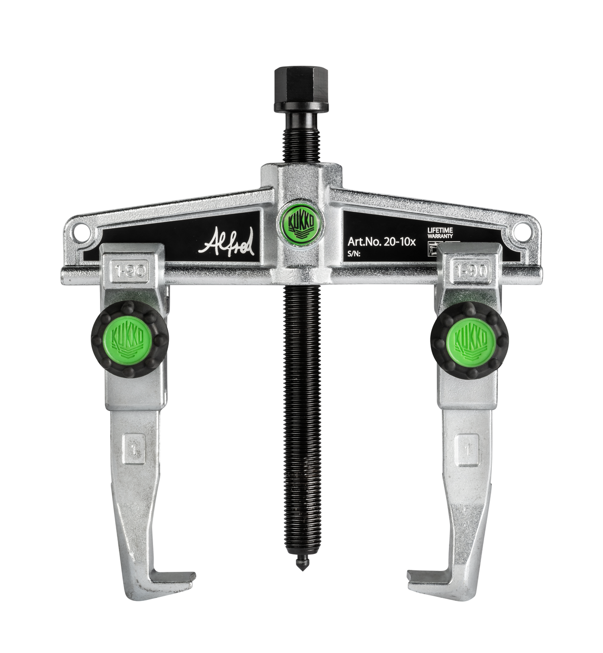 kukko 20-1x 2-arm universal puller 90 x 100 mm with quick adjustable trigger hooks for extracting bearings, gears, and discs in all common sizes for crafts, workshops, and industry