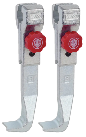 Metal puller arms with red adjustment knobs for industrial shop tool use