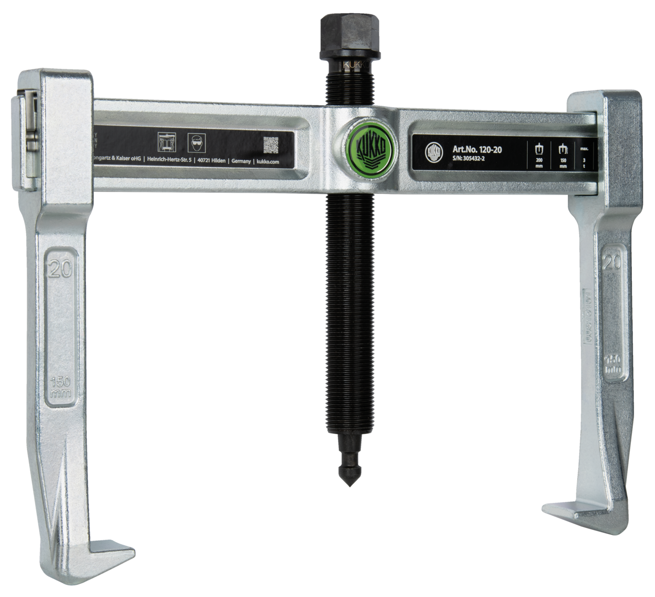 kukko 120-20 2-arm universal puller "vario" 250 x 150 mm with spring-loaded end safety device for crafts, workshops, and industry