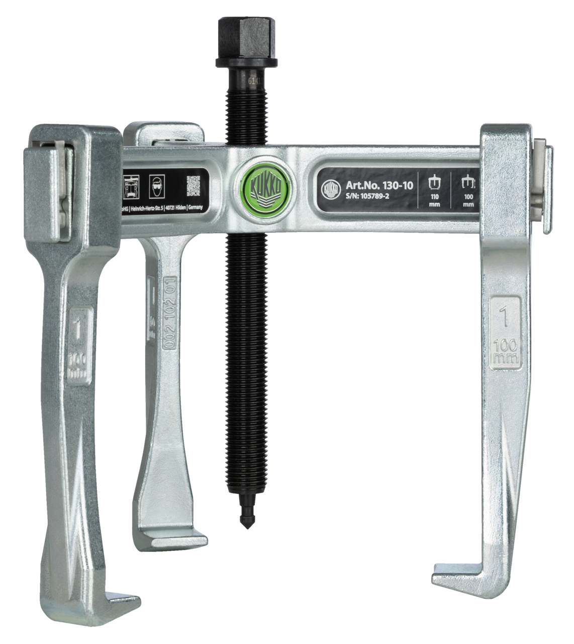 kukko 130-10 3-arm universal puller "vario" with spring-loaded end safety device for removing bearings, gears, and discs in all common sizes for crafts, workshops, and industry