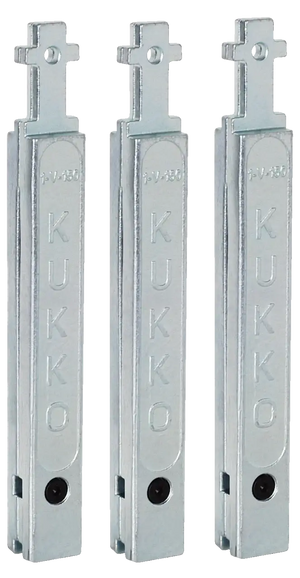 Three silver Kukko industrial extractor tool legs, metal shop tool parts