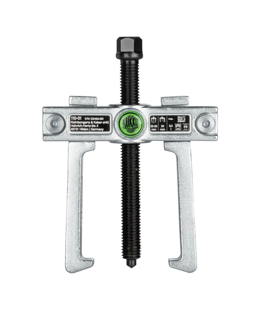 kukko 110-01 2-arm universal puller "techno" 50 x 50 mm with safety pin for pulling bearings, gears, and discs in all common sizes for agriculture and workshops