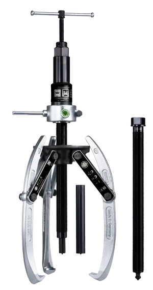 Three-jaw puller tool with hydraulic screw and interchangeable arms for industrial use
